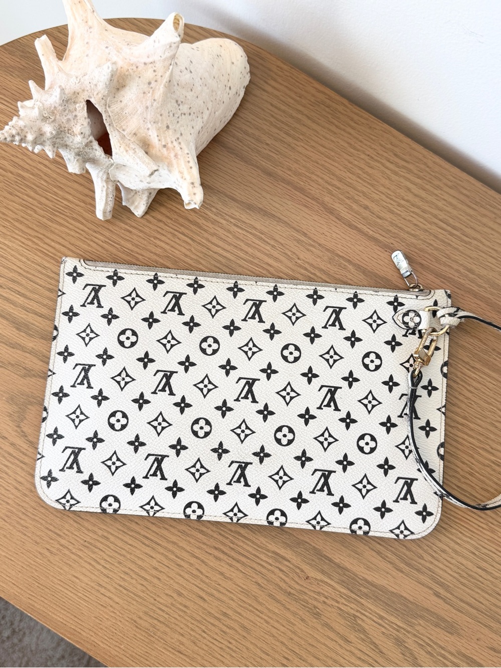 White and Black Monogram Wristlet Pouch